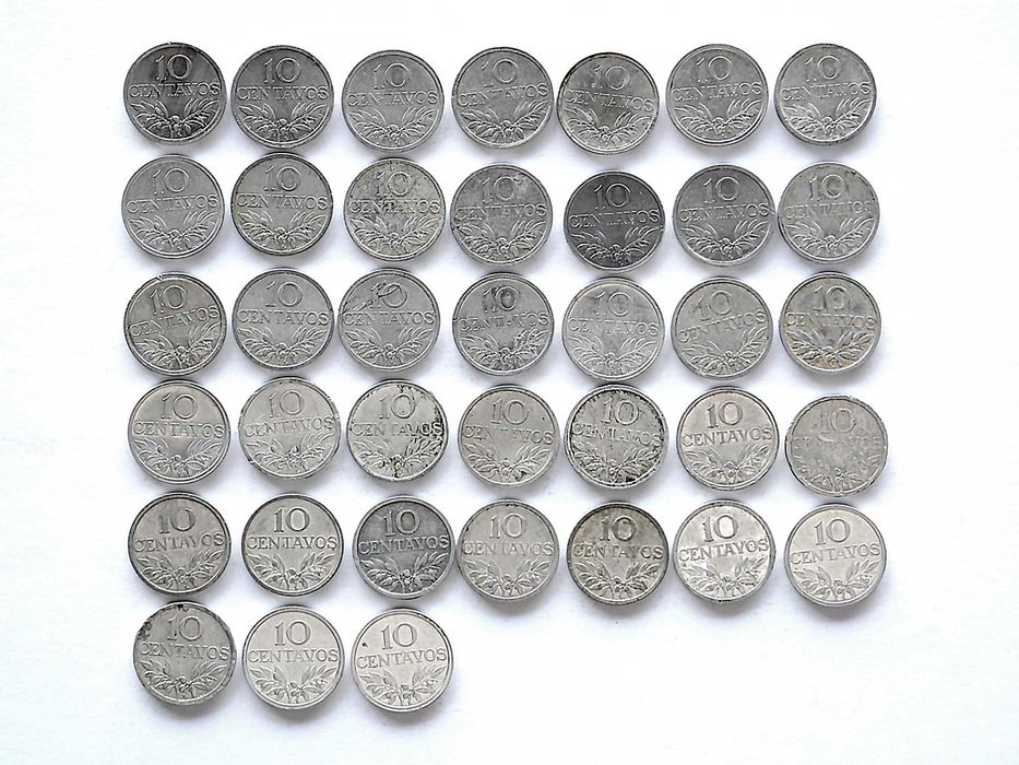 Lote de 38 Moedas 10 Centavos 1971 a 1977 Bastante Circuladas
