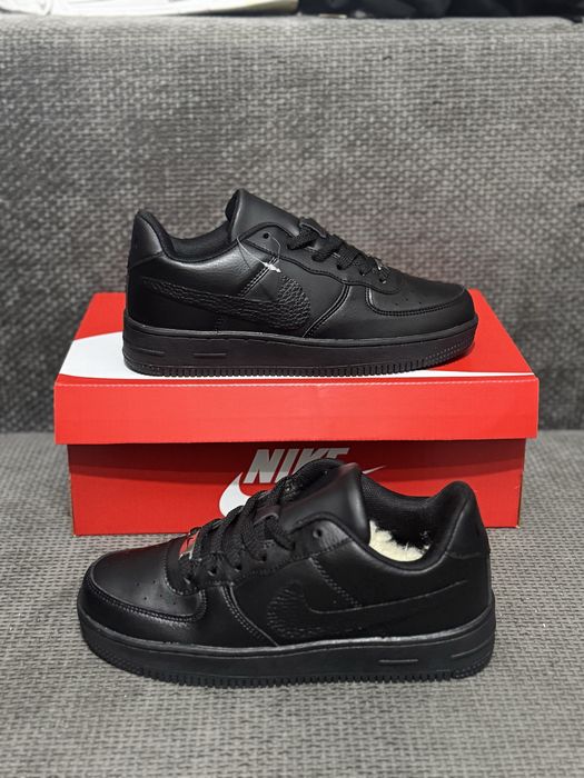 Кроссовки мужские зимние Nike Air Force leather winter black найк Форс