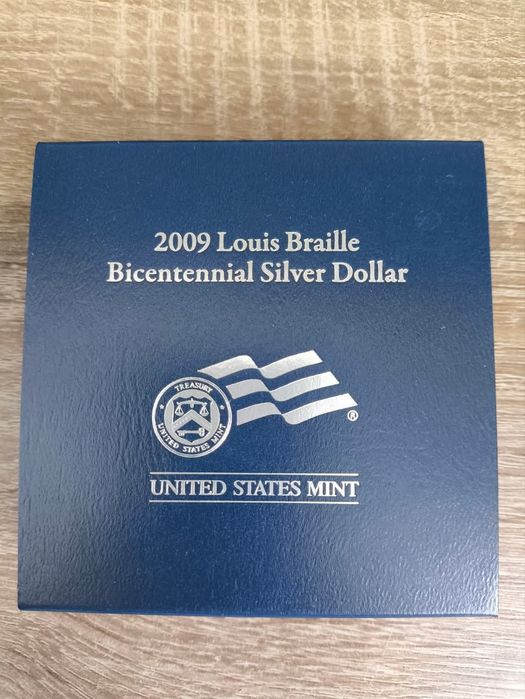 Срібний американський долар Луїс Брайль. СРІБЛО. Сертифікат!