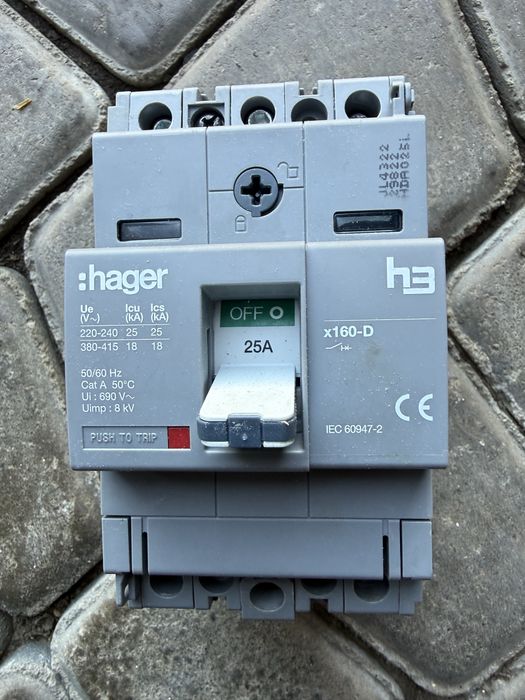 Автоматичний вимикач Hager HDA025L, 3P, 25A, 18kA, ip40, сліди експлуа