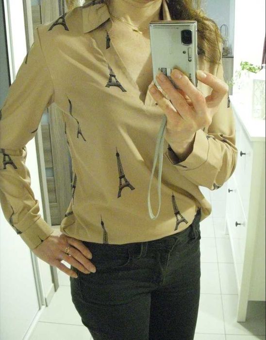 Koszula damska z motywem w wieże Eiffla długi rękaw 36 S – Nowa!