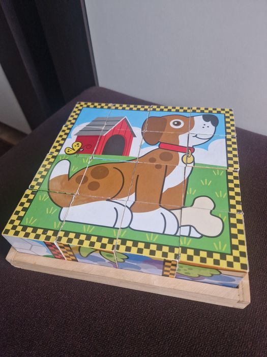 Klocki sześcienne drewniane układanka puzzle zwierzątka