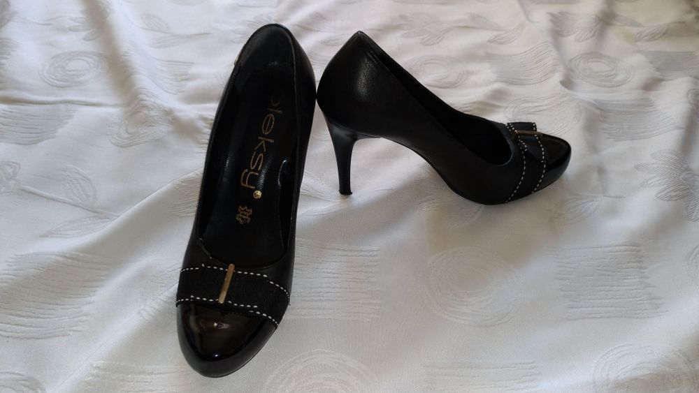 Szpilki skórzane, damskie, czarne, r.37, Oleksy Luxury
