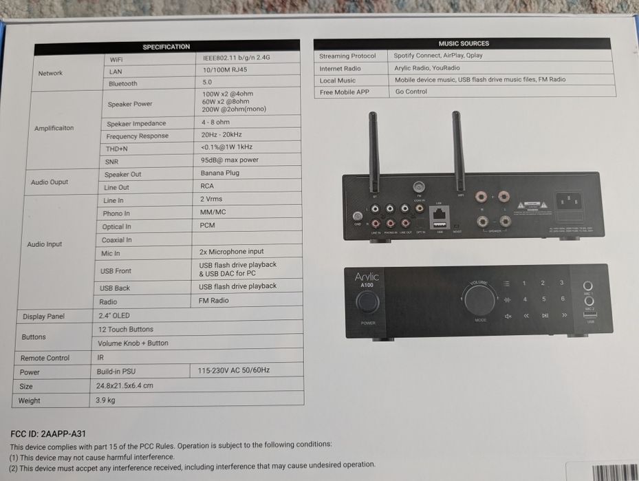 Arylic A100 - Amplificador HiFi sem fios