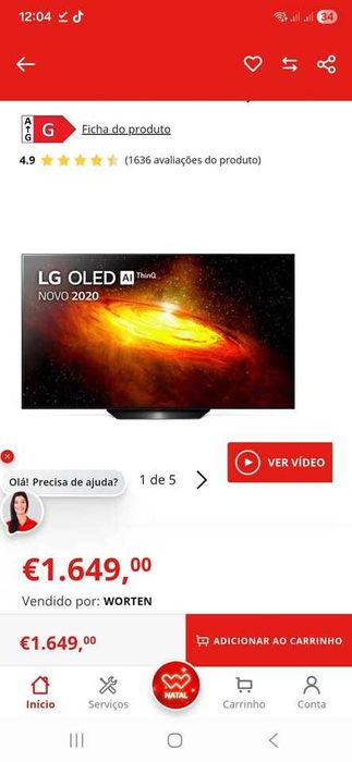 TV LG Oled 55BX6 com caixa