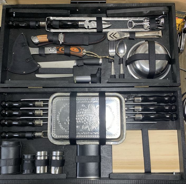 Шампура 3 мм в буковом кейсе на подарок мужу, мужчине на день рождения