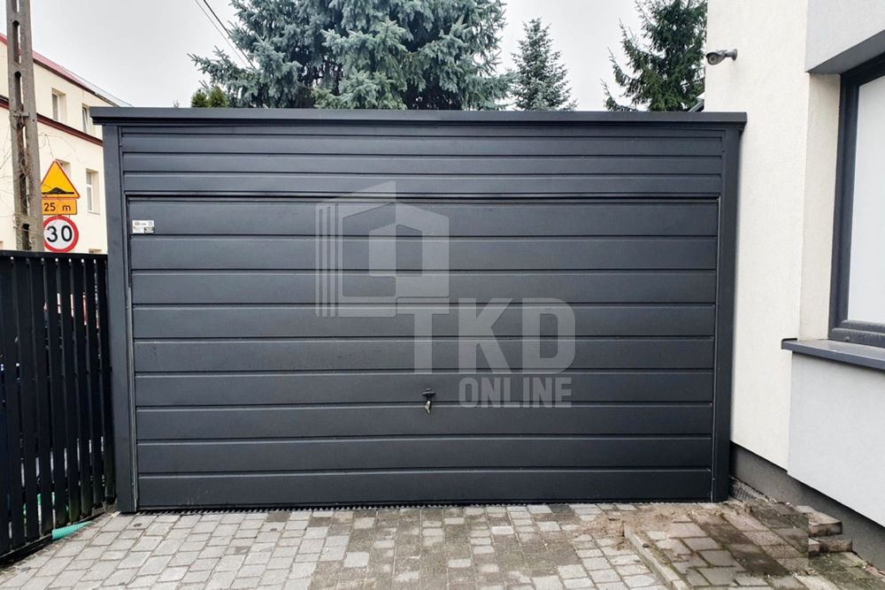 Garaż Blaszany 4X7 Brama Uchylna Antracyt Dach Spad W Tył Tkd197