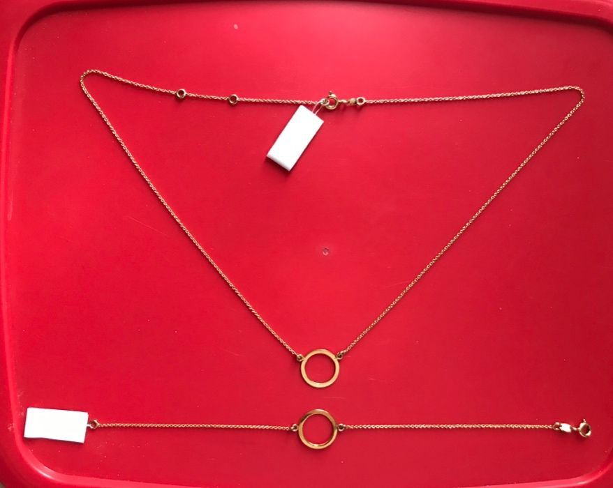 W. Kruk złoty komplet łańcuszek naszyjnik bransoletka kóło celebrytka