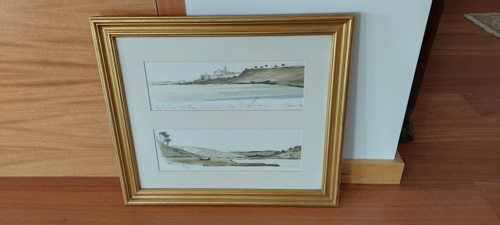 serigrafia dupla ,  da panorâmica da fábrica da Vista Alegre, emoldura