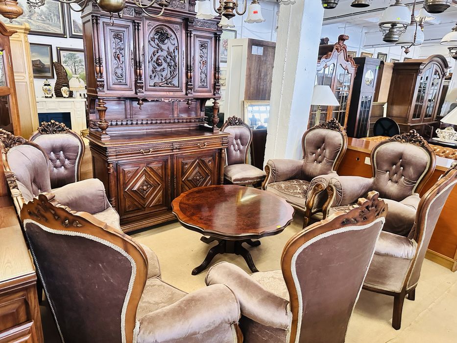 Duży komplet ludwkowski - sofa, 4 okazałe fotele i 2 krzesła :)