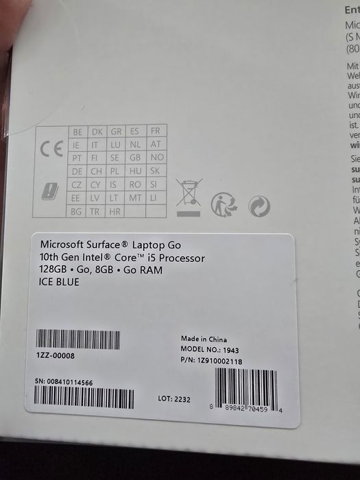 Microsoft Surface Laptop Go i5 10th 8GB Ram 128 ssd jak nowy
