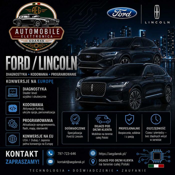 Konwersja Ford Lincoln Mazda Gdańsk | Sync 2/3/4/4a | Język PL | Nawigacje | Lampy