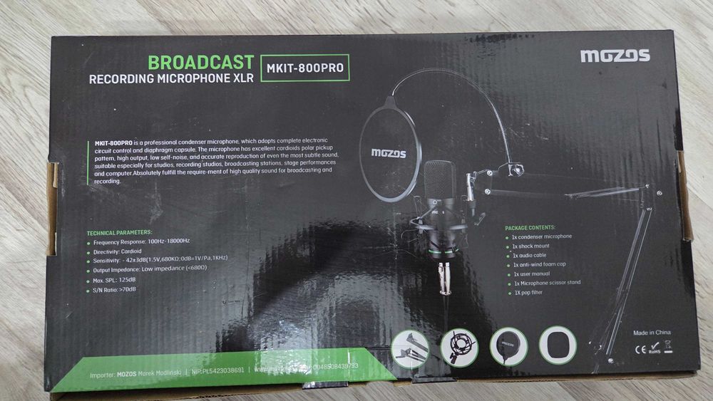 Mikrofon pojemnościowy Mozos MKIT-800PRO - zestaw ze statywem