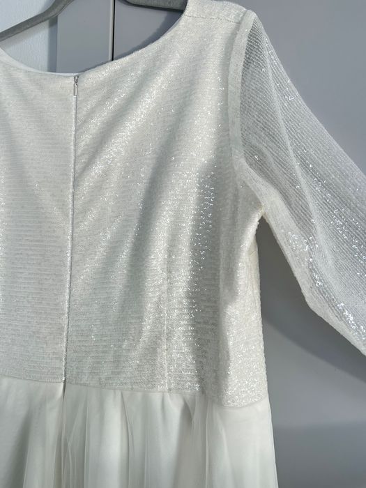 Suknia ślubna cekiny kremowa plus size 48 50 + sweterek