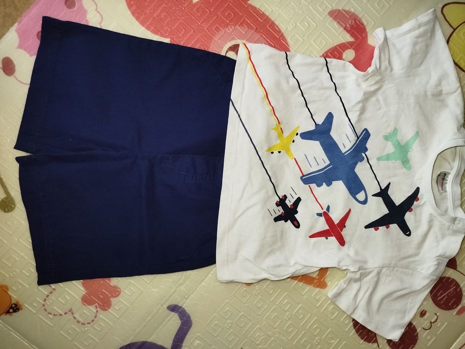 Шорти для хлопчика сині нарядні 80-86 , футболка біла дитяча 80-86