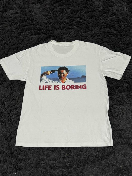 Life Is Boring T-shirt Biały z Grafiką Rozmiar M