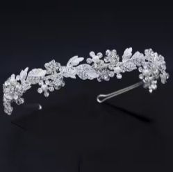 Nowa opaska na włosy ślubna, z kryształkami, elegancka, srebrna