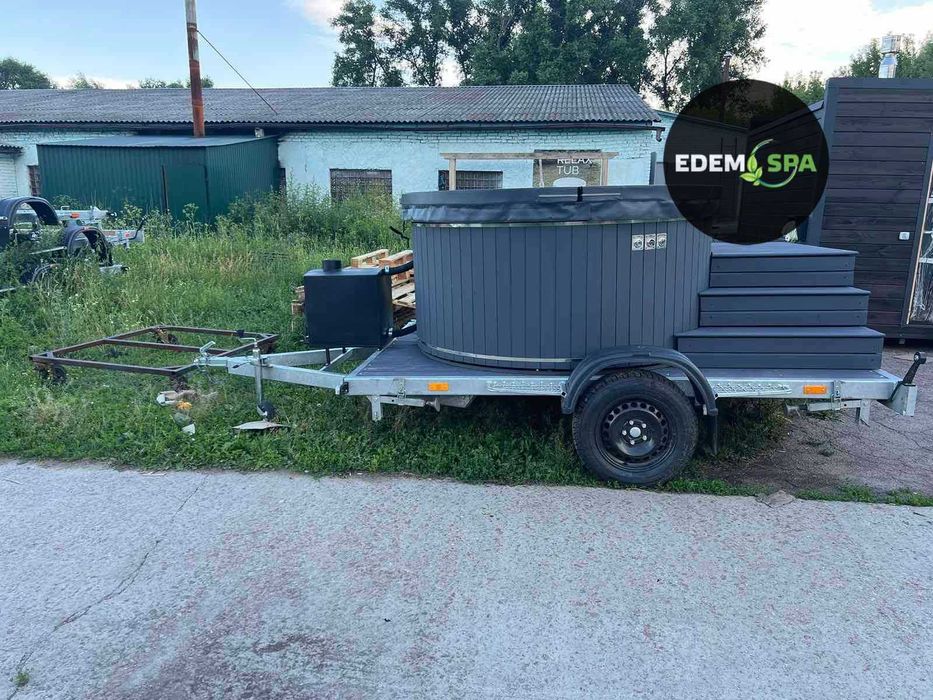Мобільний чан з джакузі на дровах. Чан на причепі від ВИРОБНИКА.Купіль