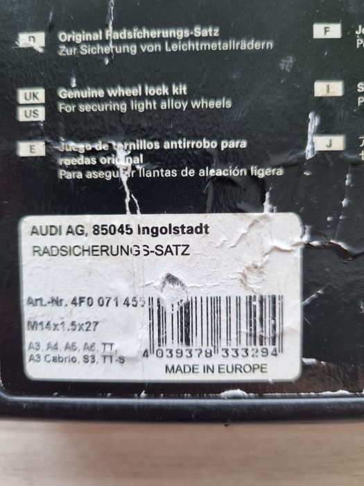 Болти секретні оригінальні Audi А3,А4,А5,A6, ТТ