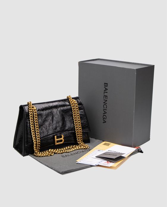 Сумка Баленсіага Balenciaga Crush Medium Chain Bag лакова чорна