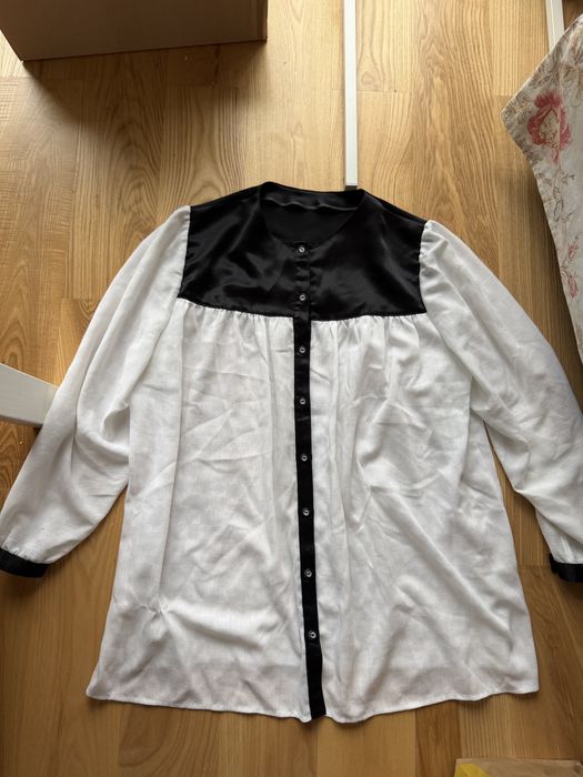 Biało czarna vintage koszula S/M elegancka satynowa y2k do pracy