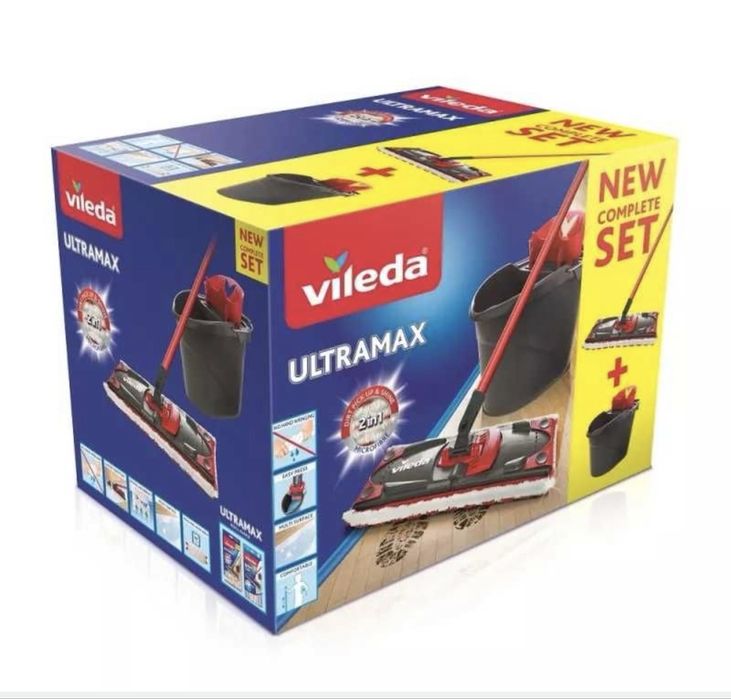 Набір для прибирання Vileda Ultramax Box — швабра + відро з віджимом.