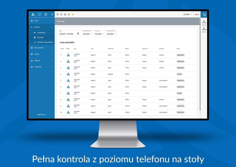 Oprogramowanie ABS POS + ZETA Online + ekran Sunmi