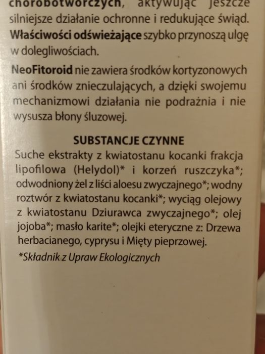 Neofitoroid na hemoroidy szczelinę naturalna z olejkiem drzewa herbaci