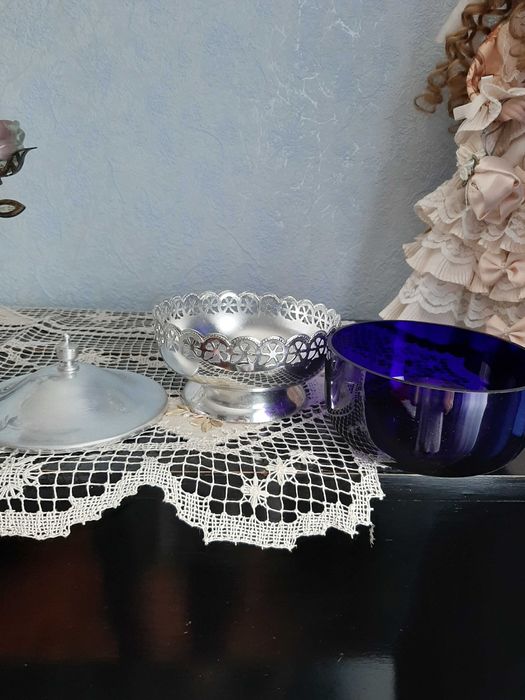 Цукерниця вінтажна.  Скло метал