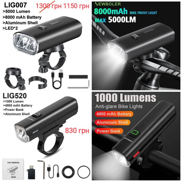 Потужні велофари Newboler Lig 007 та Lig 520 (EOS 520)