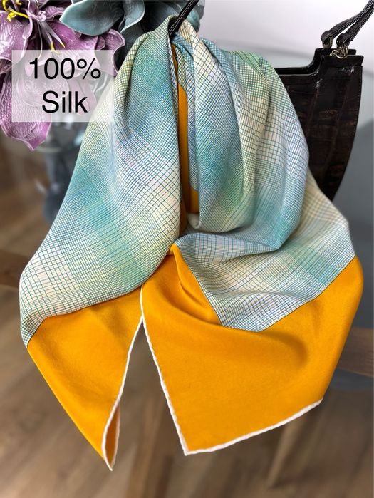 Apaszka jedwabna 100% silk w kratę chusta damska