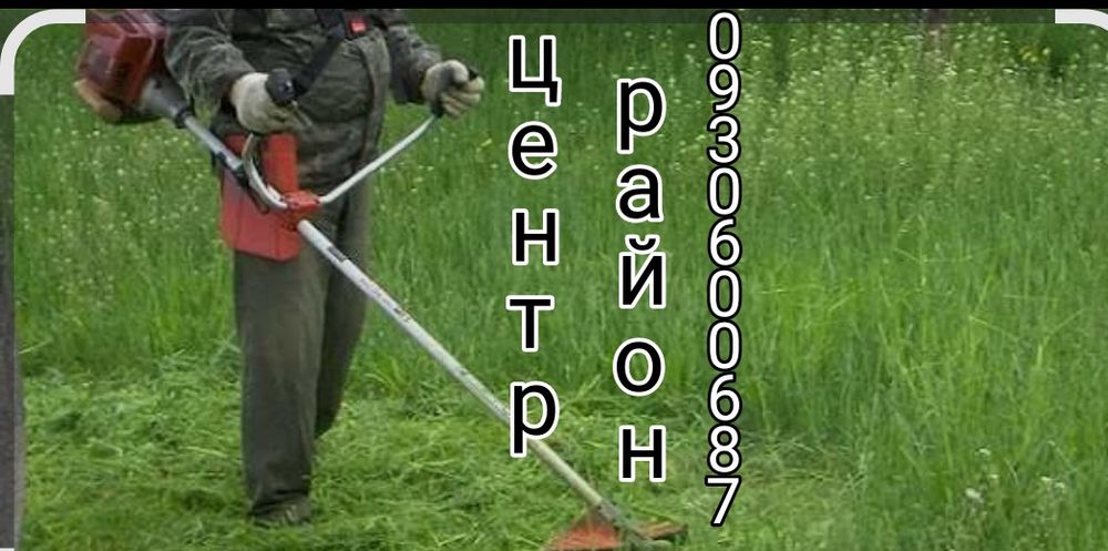 Покос травы, бурьяна бензокосой