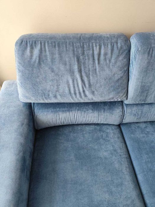 Sofá Azul com 3 Chaises + Mega Puff – Conforto, Versatilidade e Estilo