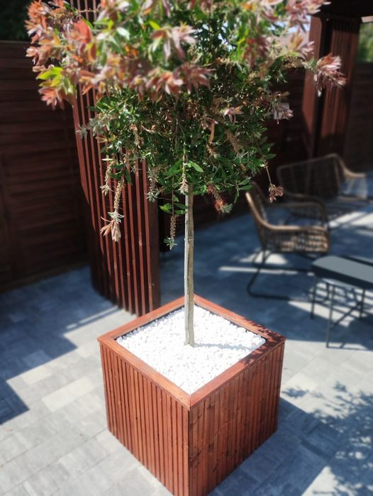 Donice drewniane ogrodowe skrzynia na kwiaty drzewka lamele