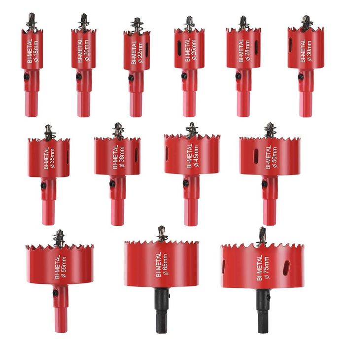 Flintronic Serra de coroa bimetálica, 13 peças Ø 18-75 mm serra de coroa, broca perfuradora para madeira e metal, com adaptador e broca piloto