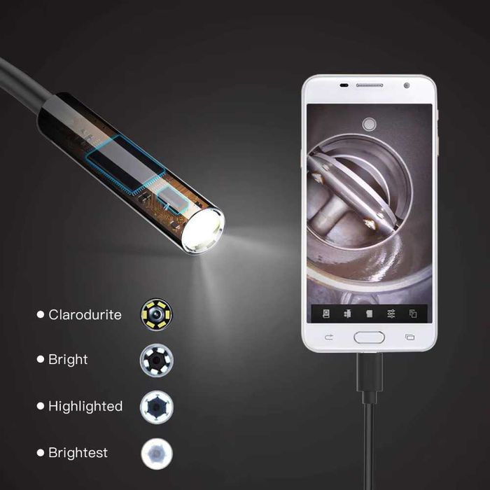 Câmera endoscópica usb c android, cabo rígido de 7.0mm, pc,  android