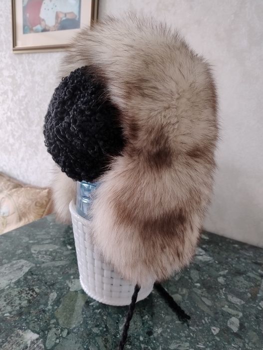 Шапка песець каракуль+ бонус берет нат хутро 580грн