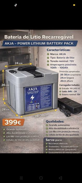 Bateria Lítio 399€. +Carregador. Oportunidades