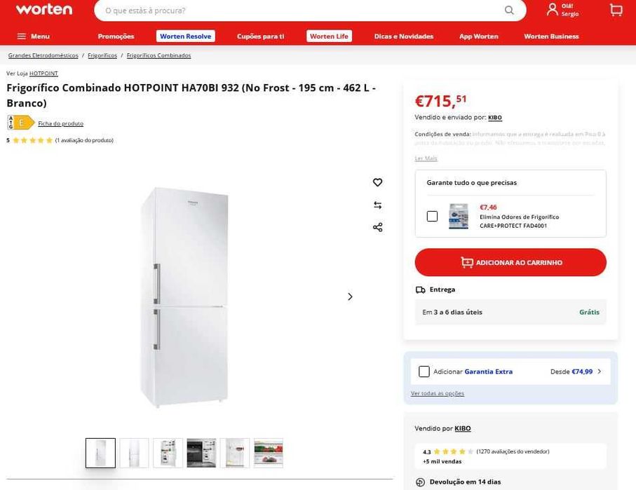 [SELADO] Frigorífico Combinado HOTPOINT HA70BI 932 (No Frost - 195 cm - 462 L - Branco)