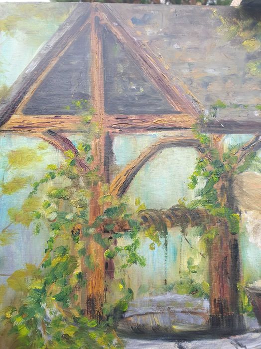 Obraz autorski oryginalny olejny Duży Las Runy 92x125 cm + rama