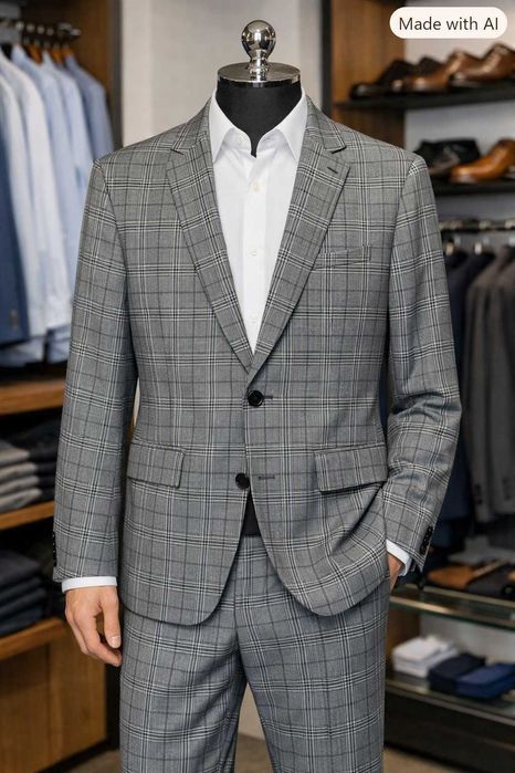 Elegancki garnitur ZARA MAN – szary w kratę