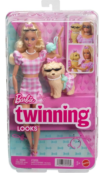 Barbie deluxe, Barbie twinning, барбі білявка в рожевому, барбі в однакових нарадах з собачкою