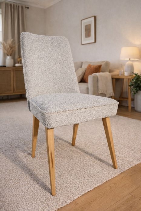 Nowoczesne krzesła tapicerowane z tkaniny bouclé cena za 6 sztuk