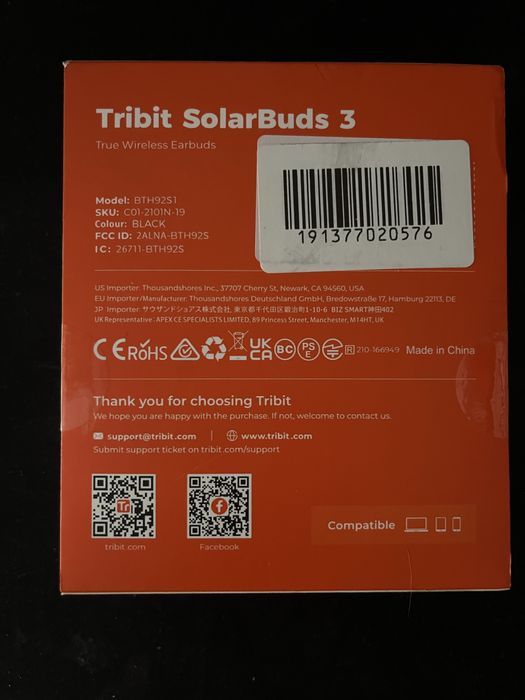 Słuchawki bezprzewodowe Tribit SolarBuds3