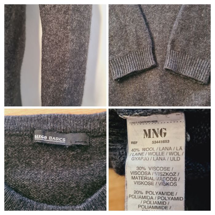 Długi sweter 40% Wełna. Grafitowy Czarny. Tunika. S / M
