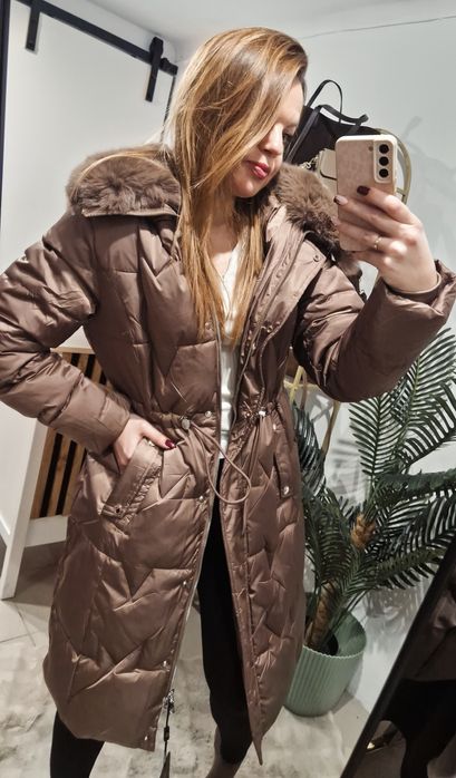 Kurtka czekoladowa zimowa futerko dłuższa Varlesca chicaca L XL XXL