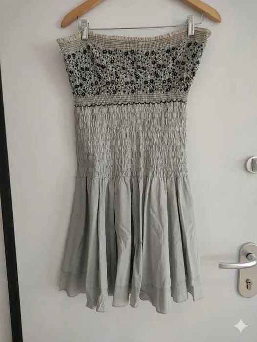 Vestido de Verão Cai-Cai Cinza e Preto – Estilo Boho (Tam. M)