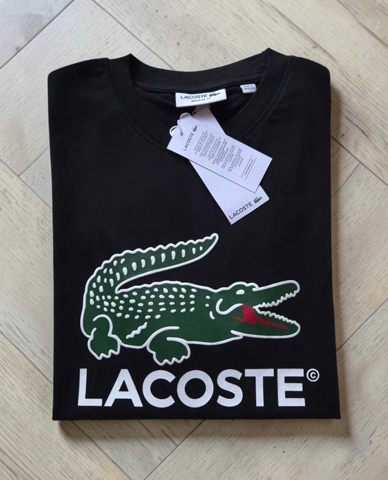 Lacoste S M L XL XXL Czarny Męski T-shirt Duże Logo