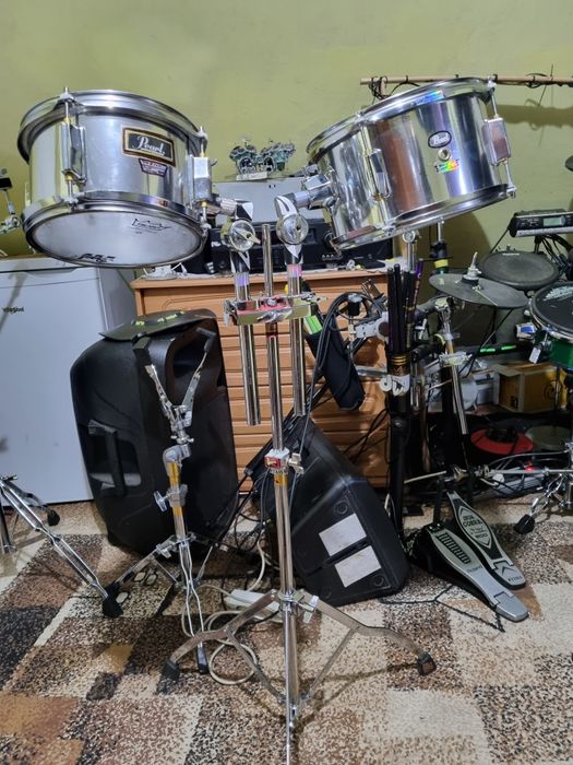 Tom 8"/7" & 10"/7"plus  statyw tama  Strojony  na 4 sroby drewno 6 warstw Topola  firmy basix okleina chrom stylizowane na pearl export z lat 1990
