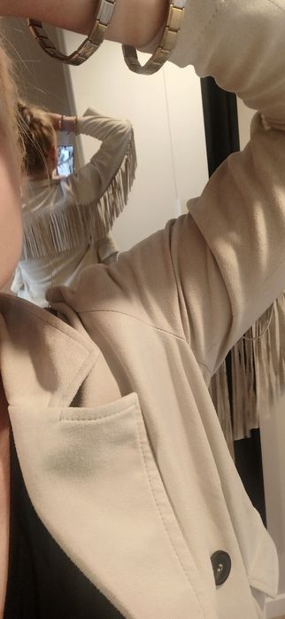 Płaszcz płaszczyk frędzle frędzelki cowboy styl kowbojski M lekki imit